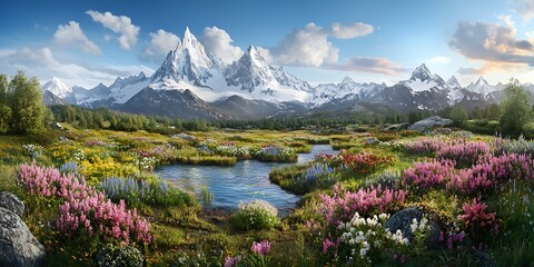 Alpine meadow adventure scenic landscape nature photography vibrant flora panoramic view