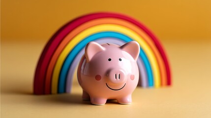 Piggy bank under a rainbow