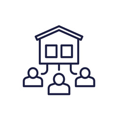 tenants line icon with house and people