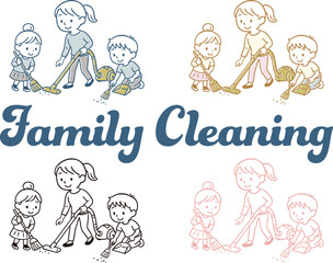 お掃除をする家族