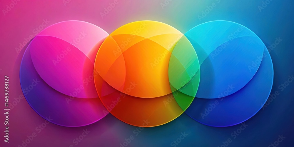 Fototapete Vibrant Overlapping Circles Abstract Design Featuring a Spectrum of Saturated Hues and Gradient Effects