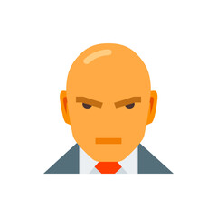 Illustration of a bald man with an angry expression wearing a suit and tie on a white background image