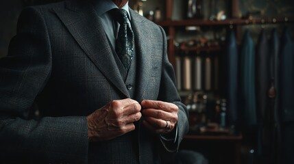 A businessman adjusting his tailored suit.