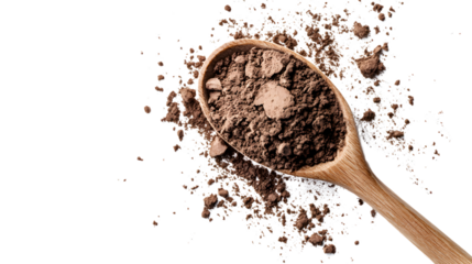 Organic Acacia Fiber Powder and Wooden Spoon Isolated on Transparent Background for Healthy Lifestyle Product Photography