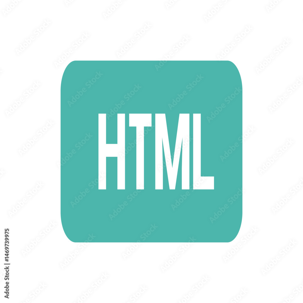 Poster html text in white on a rounded rectangle in light teal color against a white background centered vi