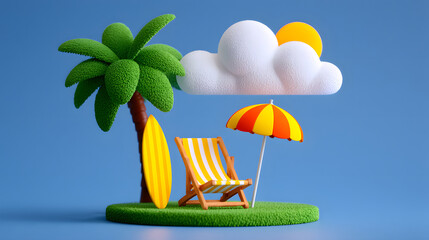 Island coconut tree 3D rendering summer tropical Beginning of Summer solar term illustration