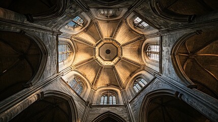 Architectural grandeur, Upward gaze at majestic cathedral ceiling