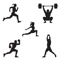 Black Silhouette Icons of Solo Travelers and Remote Workers — Backpacks, Laptops, Hammocks, Cafes, and Suitcases 