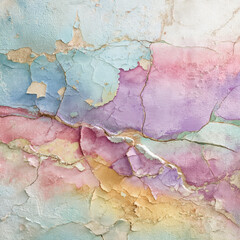 Naklejka premium A close-up of a weathered, textured wall, showcasing peeling paint in vibrant colors.