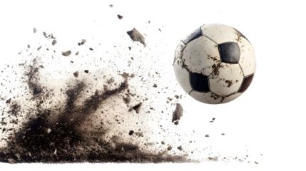 Dynamic Soccer Ball Flying Mid-Air Isolated on Transparent Background for Sports Concepts