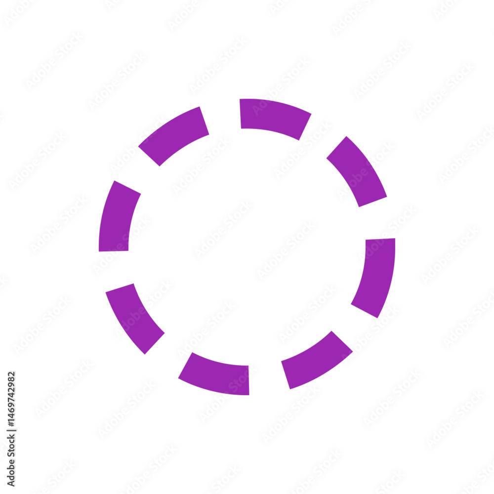 Poster purple circular segments arranged in a ring pattern with gaps on a white background symmetrical desi