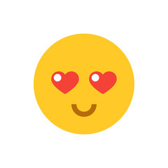 Yellow circle emoji with red heart shaped eyes and a brown curved smile expressing love and affection
