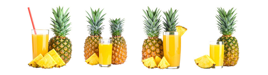 Fresh Pineapple Juice and Fruit Isolated on Transparent Background for Summer Refreshment