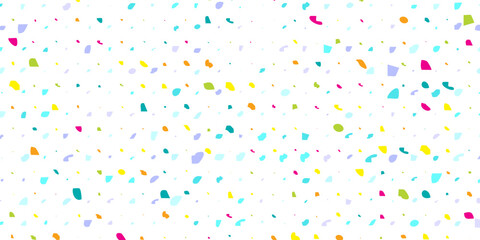 Abstract chaotic seamless pattern with colorful hand drawn polka dots on a beige background for fabric, wallpaper. Texture of messy tricolor dots tiled, red, green and yellow.