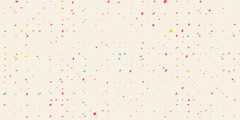 Abstract chaotic seamless pattern with colorful hand drawn polka dots on a beige background for fabric, wallpaper.