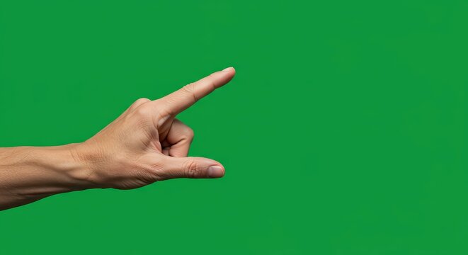 Hand Gestures: Pointing Finger on Green Screen Background