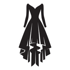 Sleek high-low dress silhouette with simple silhouette – High-low dress vector – High-low dress illustration – ladies dress silhouette – silhouette of high-low dress

