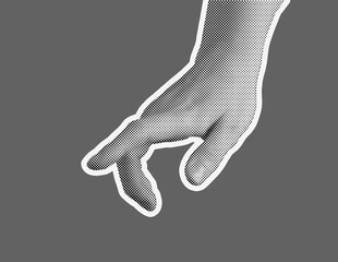 Finger pressing or clicking, pointing and indicating choice or selection. Gesture in a retro,