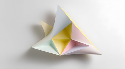 Geometric pastel paper sculpture in abstract triangular form
