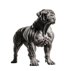 Muscular Dog in Strong Pose: A powerful, muscular canine stands proudly, its physique sculpted with detail, exuding strength and confidence, presented in a photorealistic style.