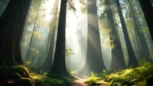 Sunlight through forest trees