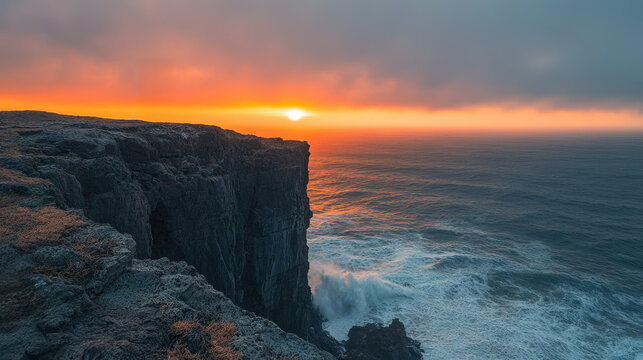 A man stands on a cliff overlooking the ocean