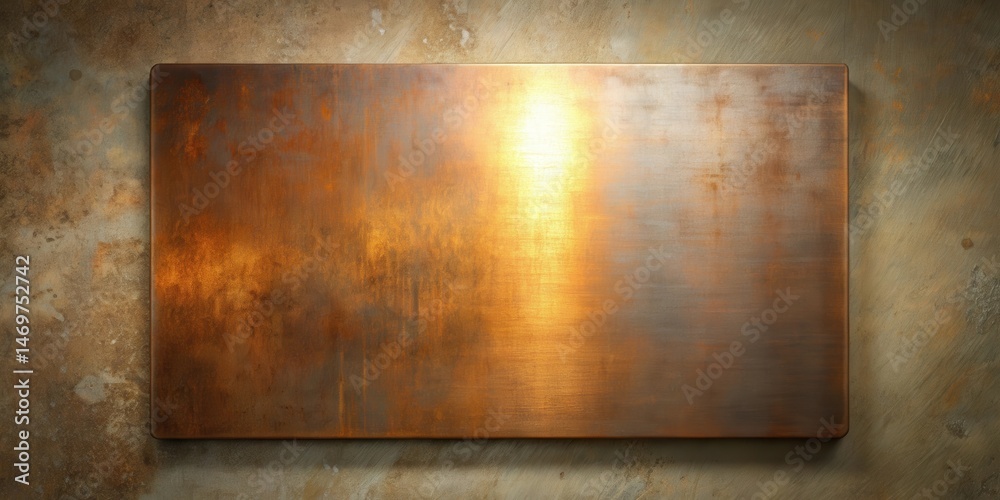 Aufkleber A Polished Copper Rectangular Plate Against a Textured Background, Ideal for Design Elements and Visual Projects