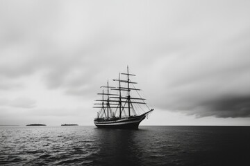 Obraz premium Sailing ship on a gray sea