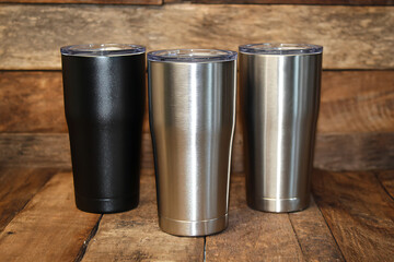 Sleek Triple Stainless Tumblers for Drinkware Display