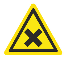 Sign of harmful or irritating substances. Warning sign irritating substances. Yellow triangle sign with a cross icon inside. Danger, allergic irritants harmful to health.
