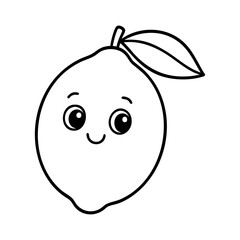 Cute Lemon Illustration: A kawaii-style illustration of a lemon with a cheerful face and a single leaf. Perfect for children's books, coloring pages.