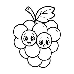 Cartoon Grape Cluster: A charming illustration of a cartoon grape cluster featuring adorable expressive faces, complete with a leaf and stem. Perfectly playful! 