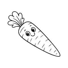 Happy Cartoon Carrot: A charming cartoon carrot smiles brightly, its vibrant orange body and leafy green top bringing a playful touch to the scene, perfect for culinary or whimsical designs.