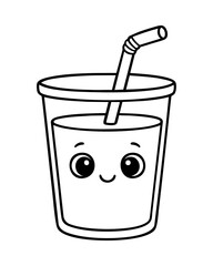 Refreshing beverage: A cheerful illustrated cup with a delightful smile, housing a vibrant juice and a straw, exuding a sense of refreshing allure