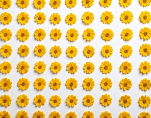 水に浮かぶかわいい花　黄色　白背景　