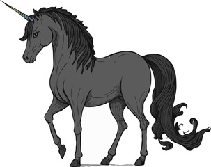 black horse with unicorn horn vector illustration
