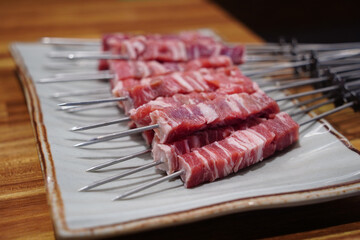 Raw Lamb Skewers Ready for Grilling