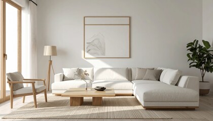 d interior of a Japandi style interior living room a design with simplicity natural elemen 