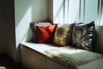 Cozy seating area with decorative cushions.