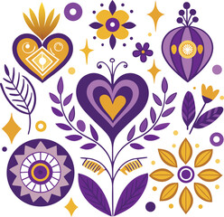A seamless floral pattern vector with vintage leaf and ornate heart elements for textile design