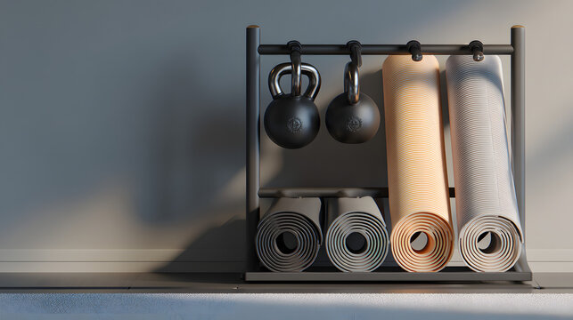 Organized Home Gym Kettlebells, Yoga Mats & Exercise Equipment Storage Rack