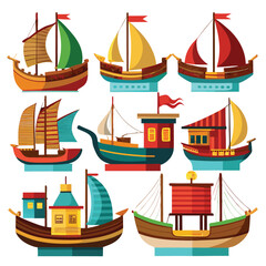 Nine  classic Barge arranged on a white background.