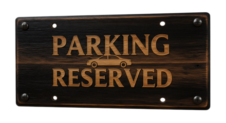 A rustic, elegant wooden sign indicating a reserved parking space for vehicles