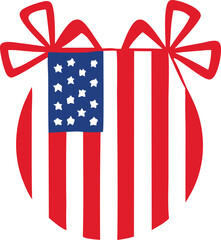 Fototapeta premium Celebrate USA holiday with a red ribboned gift box featuring the American flag, a perfect surprise for the 4th of July