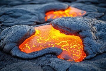 Molten lava flows