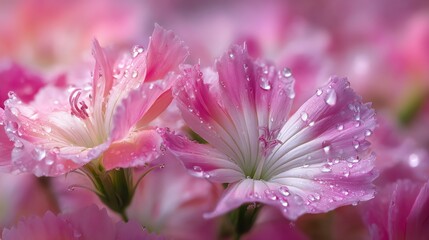 Obraz premium Delicate pink flowers with droplets of water.