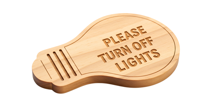 Eco-Friendly Wooden Light Bulb Sign Encouraging Energy Conservation and Sustainability