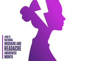 June is National Migraine and Headache Awareness Month. Holiday concept. Template for background, banner, card, poster with text. Vector EPS10 illustration.