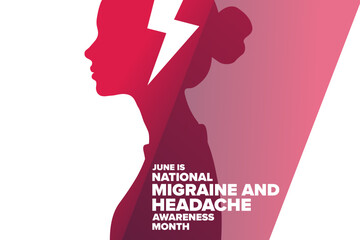 June is National Migraine and Headache Awareness Month. Holiday concept. Template for background, banner, card, poster with text. Vector EPS10 illustration.