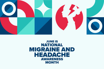 June is National Migraine and Headache Awareness Month. Holiday concept. Template for background, banner, card, poster with text. Vector EPS10 illustration.